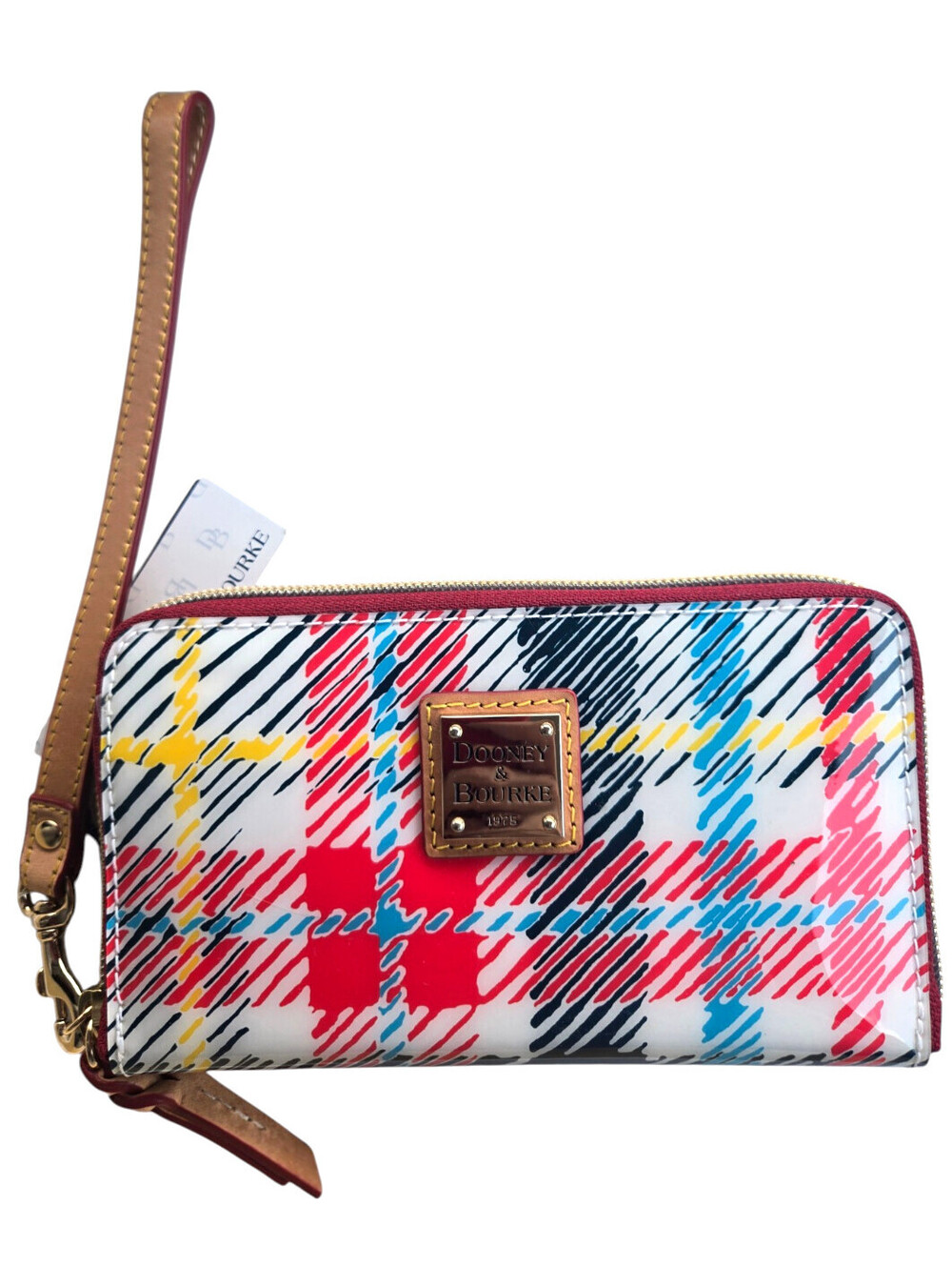 Dooney & Bourke Wallet Wristlet White Plaid XN102 Zip Around Organizer NWT